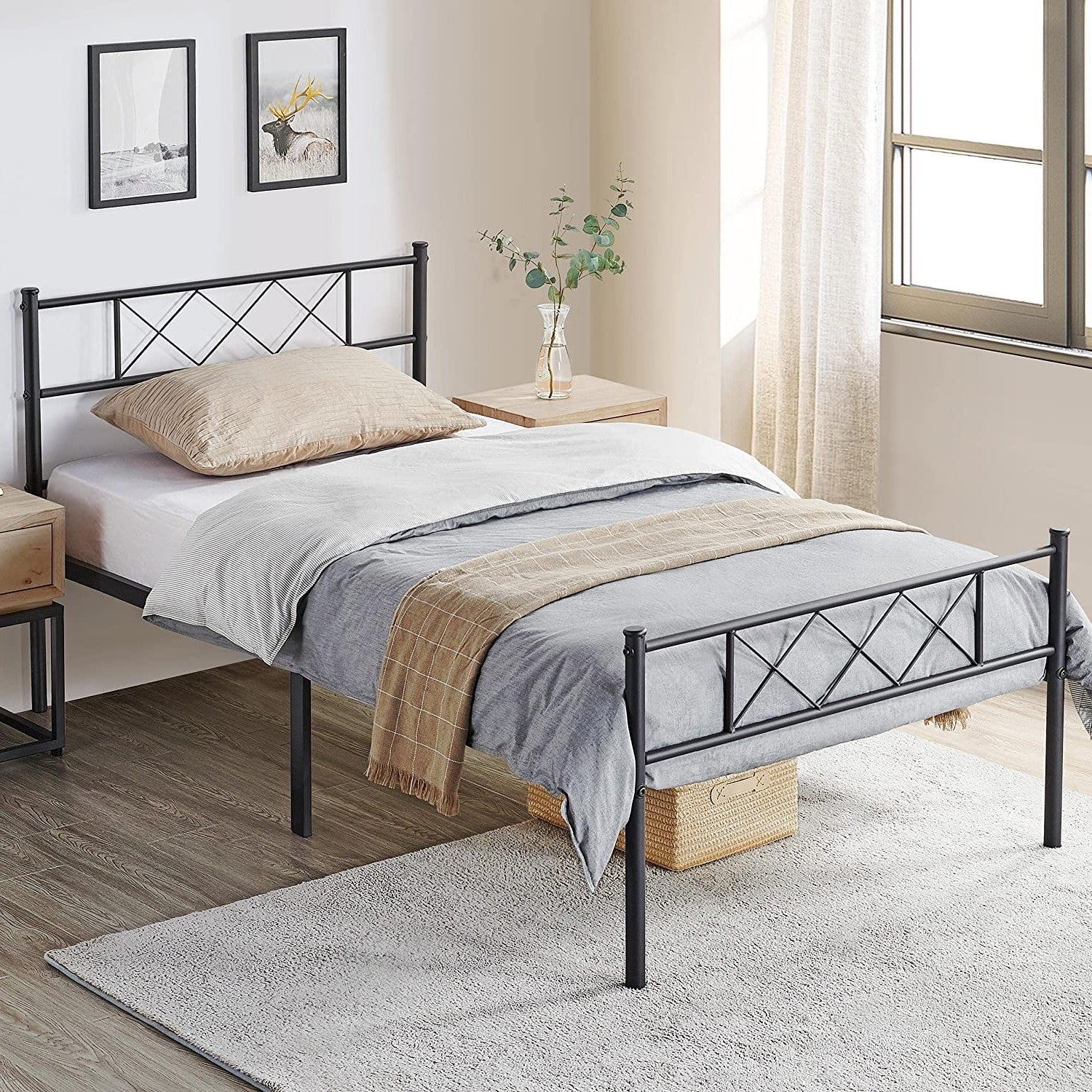 Twin Size Traditional Powder Coated Slatted Metal Platform Bed - Image 2