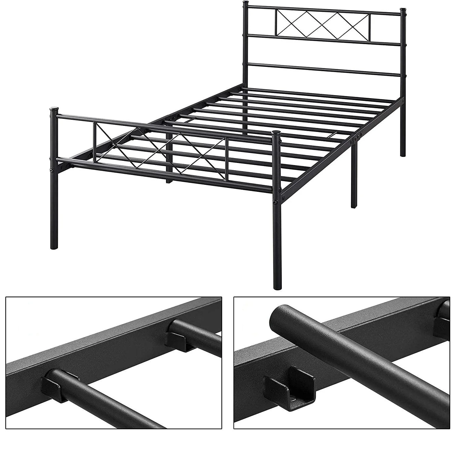 Twin Size Traditional Powder Coated Slatted Metal Platform Bed - Image 4