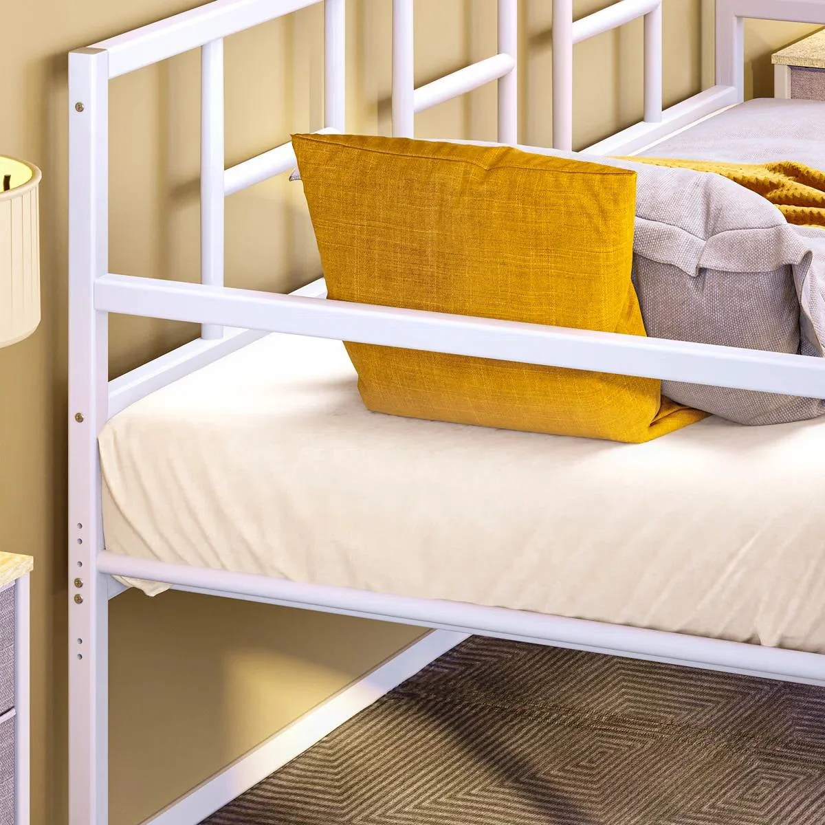 Twin size White Metal Daybed Frame with Roll Out Trundle Bed Frame - Image 3