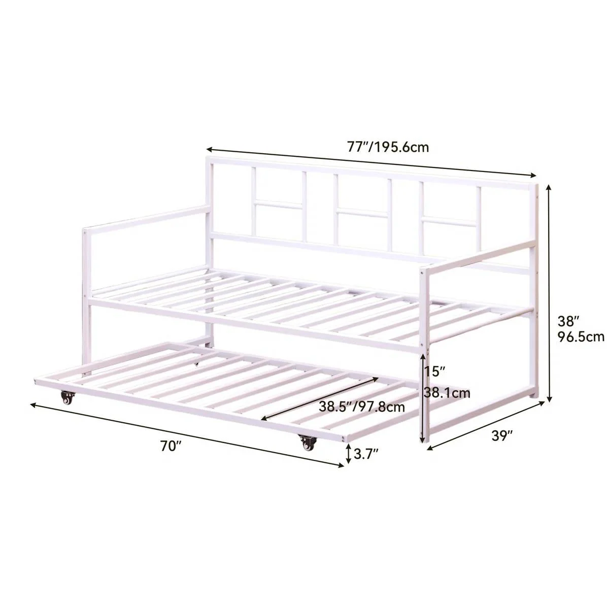 Twin size White Metal Daybed Frame with Roll Out Trundle Bed Frame - Image 5