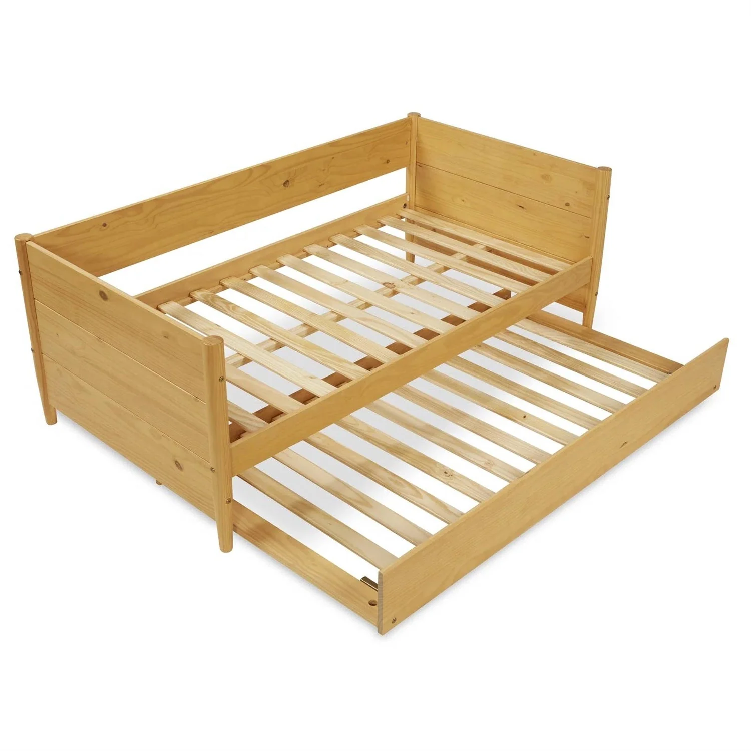 Twin Solid Wood Daybed with Roll Out Trundle Bed Frame in Light Yellow Brown - Image 3