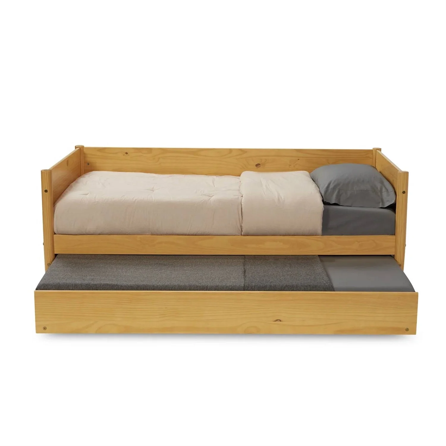 Twin Solid Wood Daybed with Roll Out Trundle Bed Frame in Light Yellow Brown - Image 5