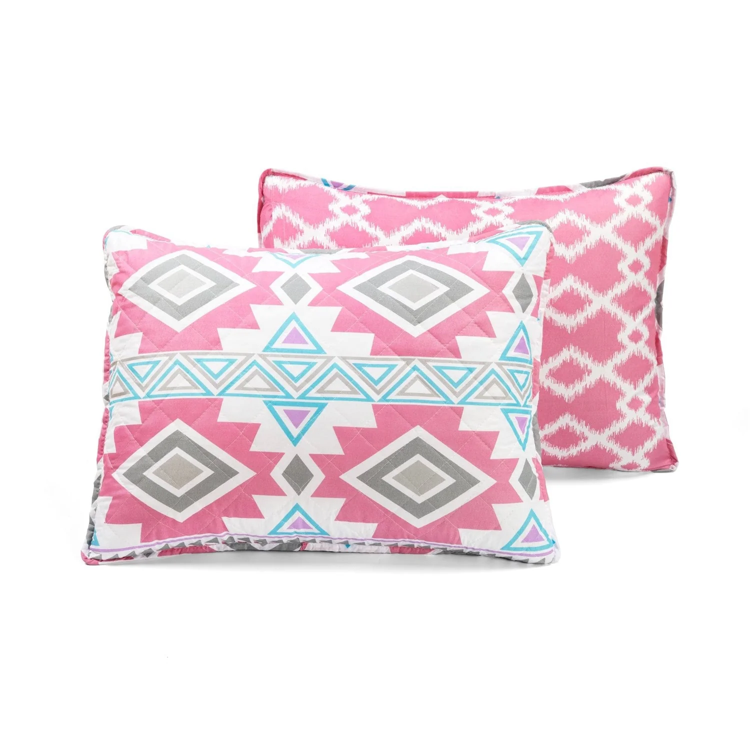 Twin Southwest Indian Style Polyester Pink Blue Striped Reversible Quilt Set - Image 5