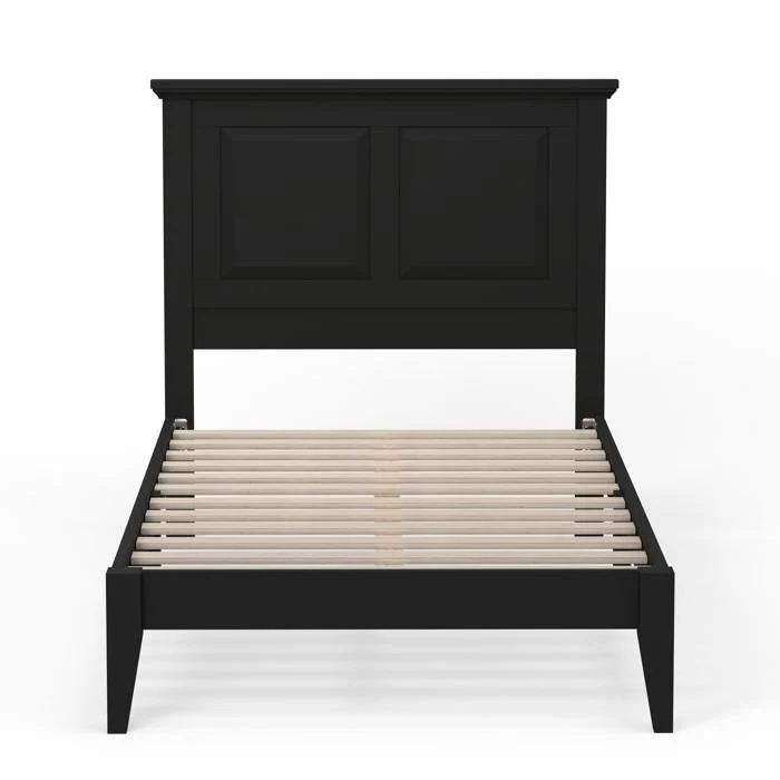Twin Traditional Solid Oak Wooden Platform Bed Frame with Headboard in Black - Image 2