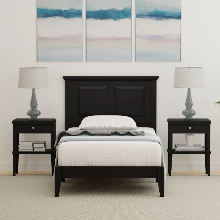 Twin Traditional Solid Oak Wooden Platform Bed Frame with Headboard in Black - Image 4