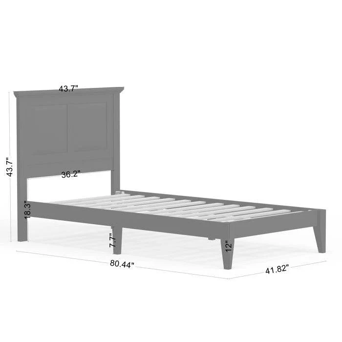 Twin Traditional Solid Oak Wooden Platform Bed Frame with Headboard in Black - Image 5