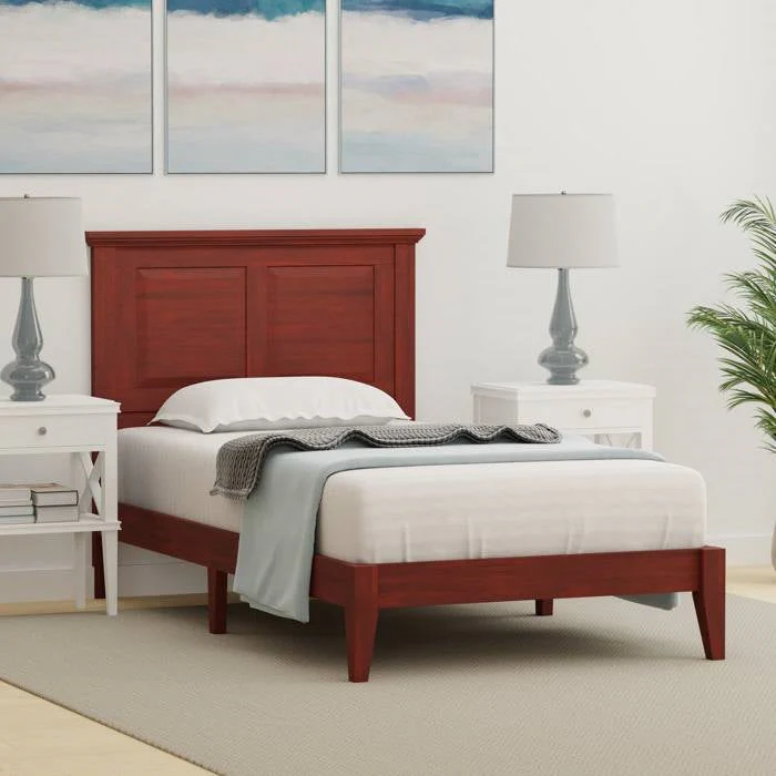 Twin Traditional Solid Oak Wooden Platform Bed Frame with Headboard in Cherry - Image 3