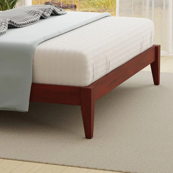 Twin Traditional Solid Oak Wooden Platform Bed Frame with Headboard in Cherry - Image 5