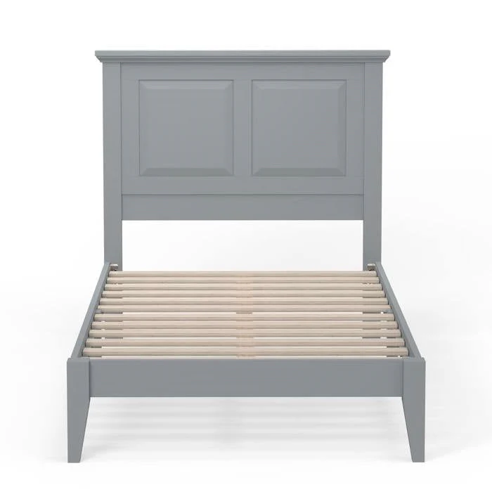 Twin Traditional Solid Oak Wooden Platform Bed Frame with Headboard in Grey - Image 2
