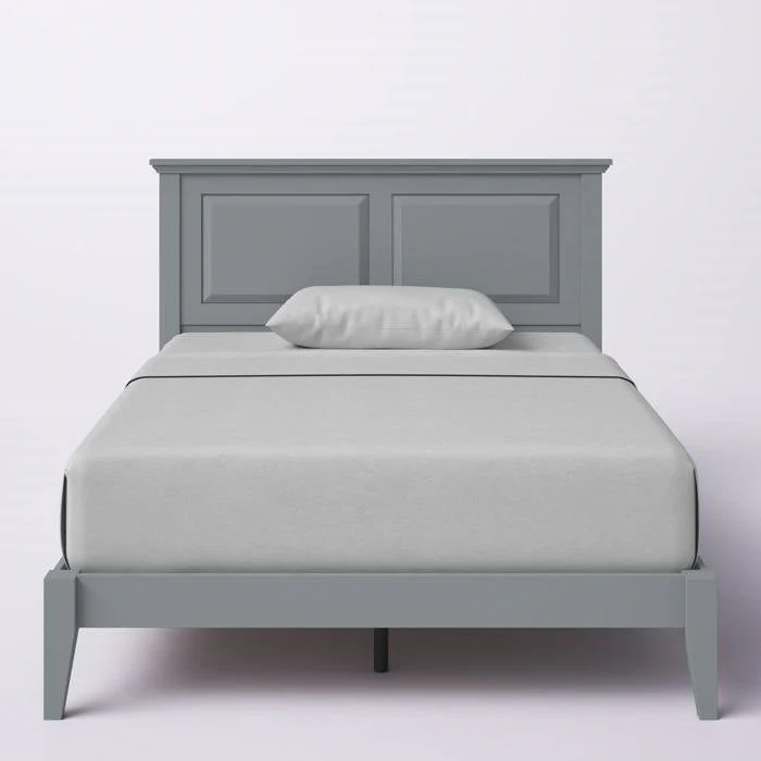 Twin Traditional Solid Oak Wooden Platform Bed Frame with Headboard in Grey - Image 3
