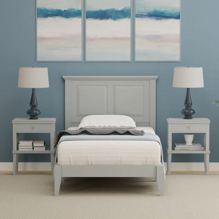 Twin Traditional Solid Oak Wooden Platform Bed Frame with Headboard in Grey - Image 5