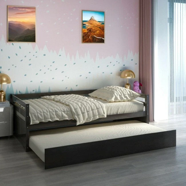 Twin/Twin Dorm Style Trundle Daybed Platform Bed Frame in Espresso - Image 4