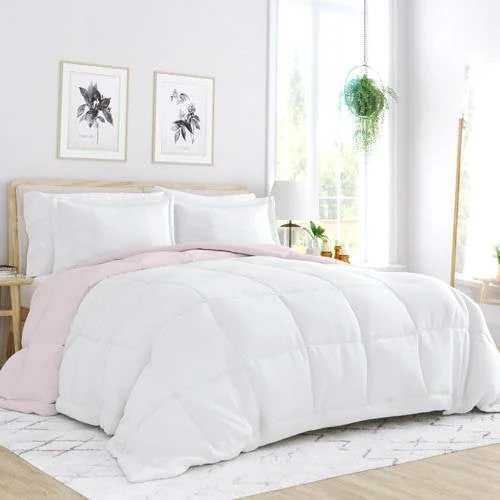 Twin/Twin XL 2-Piece Microfiber Reversible Comforter Set Blush Pink and White - Image 2