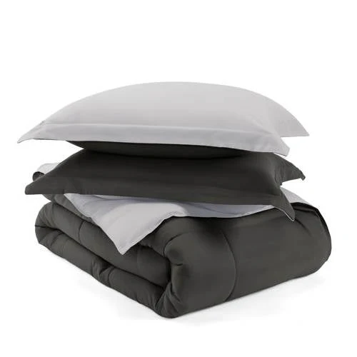 Twin/Twin XL 2-Piece Microfiber Reversible Comforter Set Grey / Light Grey - Image 5