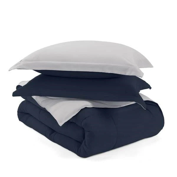 Twin/Twin XL 2-Piece Microfiber Reversible Comforter Set in Navy Blue/Grey - Image 5