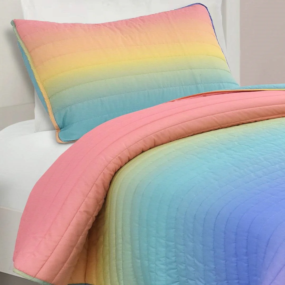 Twin/Twin XL 2 Piece Multi-Color Rainbow Quilt Set - Image 2