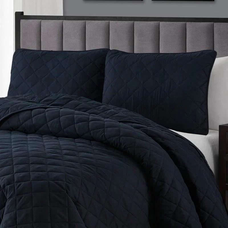 Twin/Twin XL 2-Piece Navy Blue Polyester Microfiber Reversible Diamond Quilt Set - Image 3