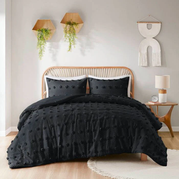 Twin/Twin XL 2 Piece Pompom Microfiber Hypoallergenic Comforter Set in Black - Image 2