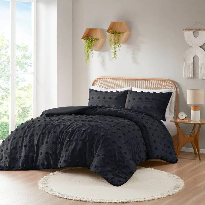 Twin/Twin XL 2 Piece Pompom Microfiber Hypoallergenic Comforter Set in Black - Image 3