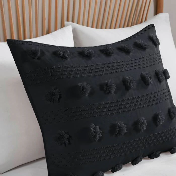 Twin/Twin XL 2 Piece Pompom Microfiber Hypoallergenic Comforter Set in Black - Image 4