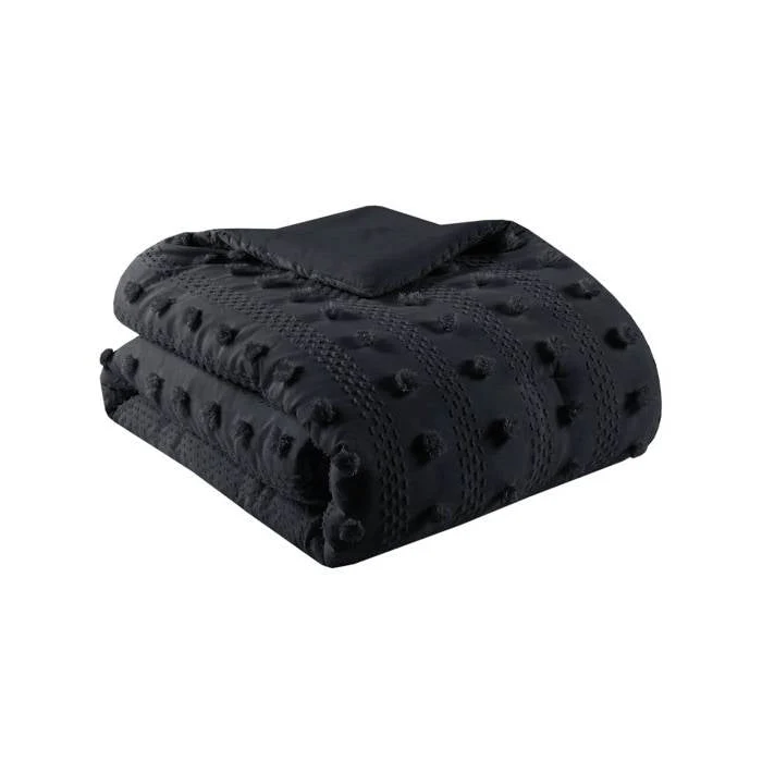 Twin/Twin XL 2 Piece Pompom Microfiber Hypoallergenic Comforter Set in Black - Image 5