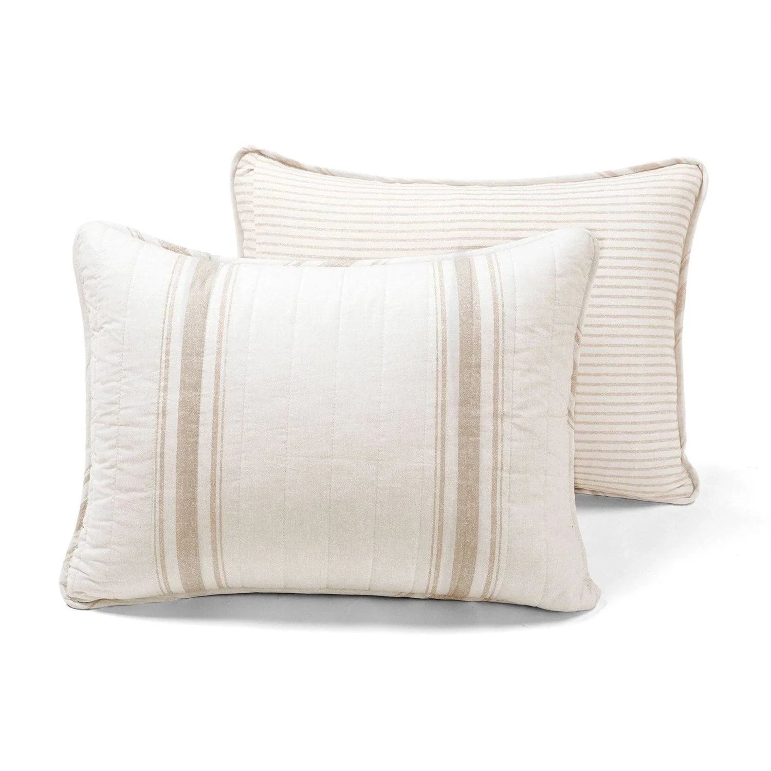 Twin/Twin XL Beige Off-White Cream Stripe 2-Piece Reversible Cotton Quilt Set - Image 4