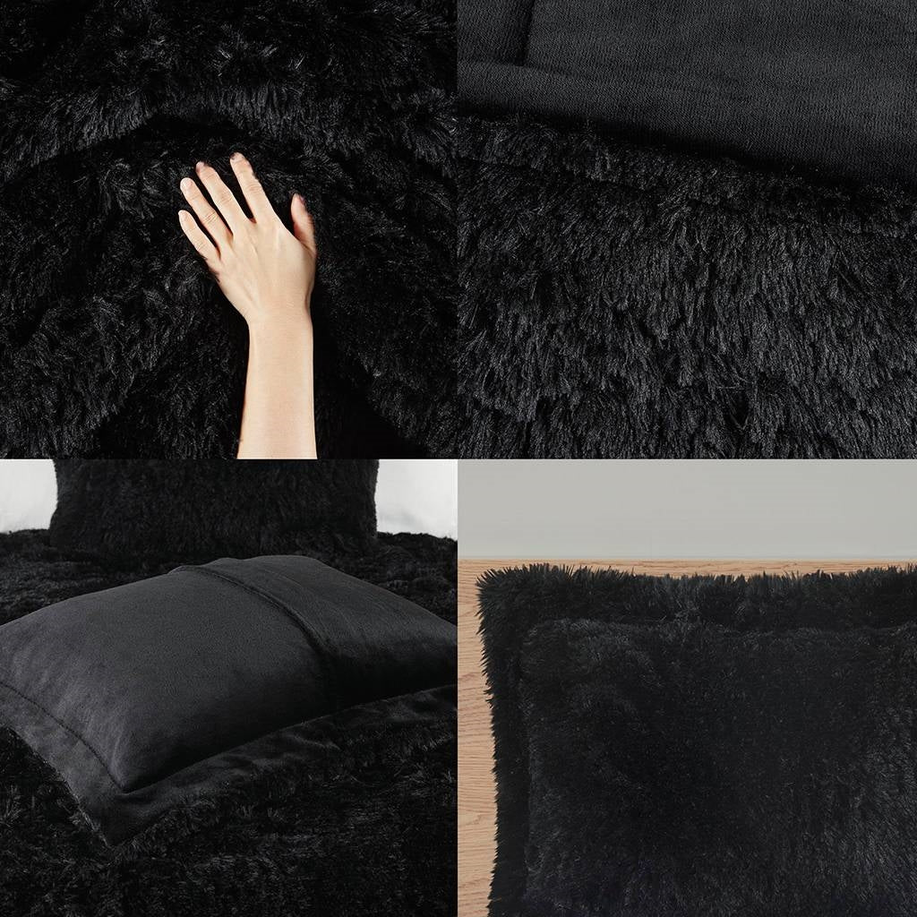 Twin/Twin XL Black Soft Sherpa Faux Fur 2-Piece Comforter Set with Shams - Image 3