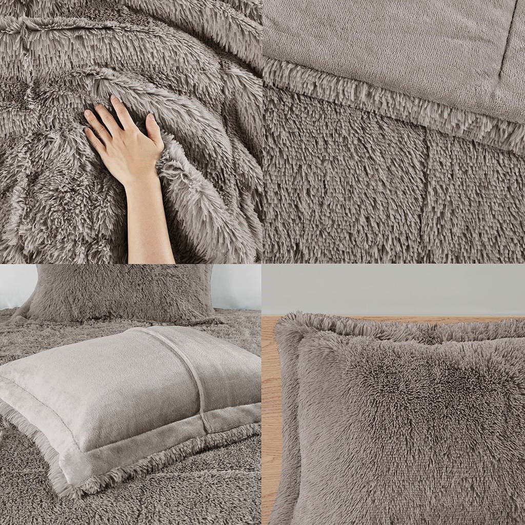 Twin/Twin XL Grey Soft Sherpa Faux Fur 2-Piece Comforter Set with Pillow Shams - Image 2