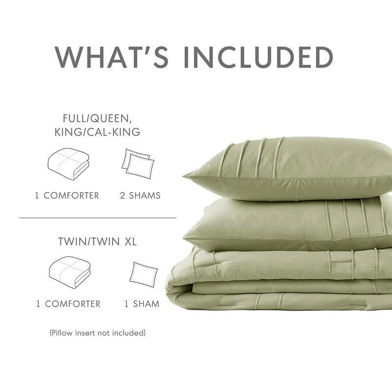 Twin/Twin XL Microfiber Pleated Lightweight Soft Comforter Set in Sage Green - Image 5
