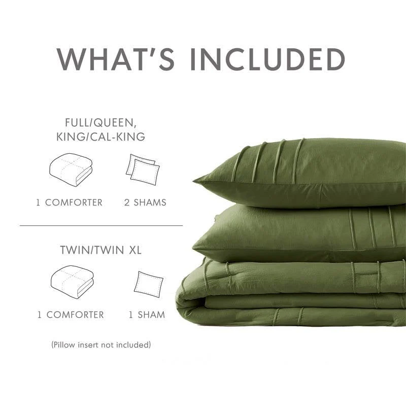 Twin/Twin XL Microfiber Pleated Soft Lightweight Comforter Set in Olive Green - Image 5