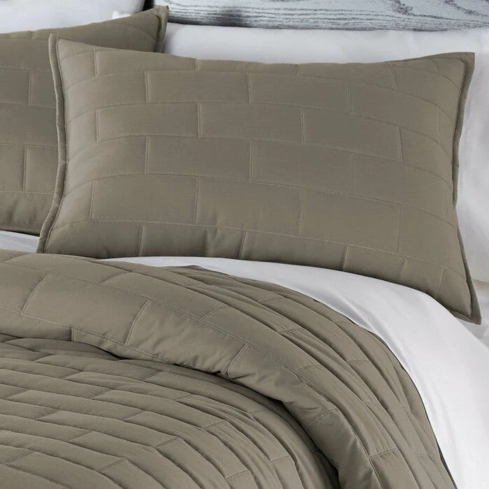 Twin/Twin XL Modern Brick Stitch Microfiber Reversible 2 Piece Comforter Set in Taupe - Image 3