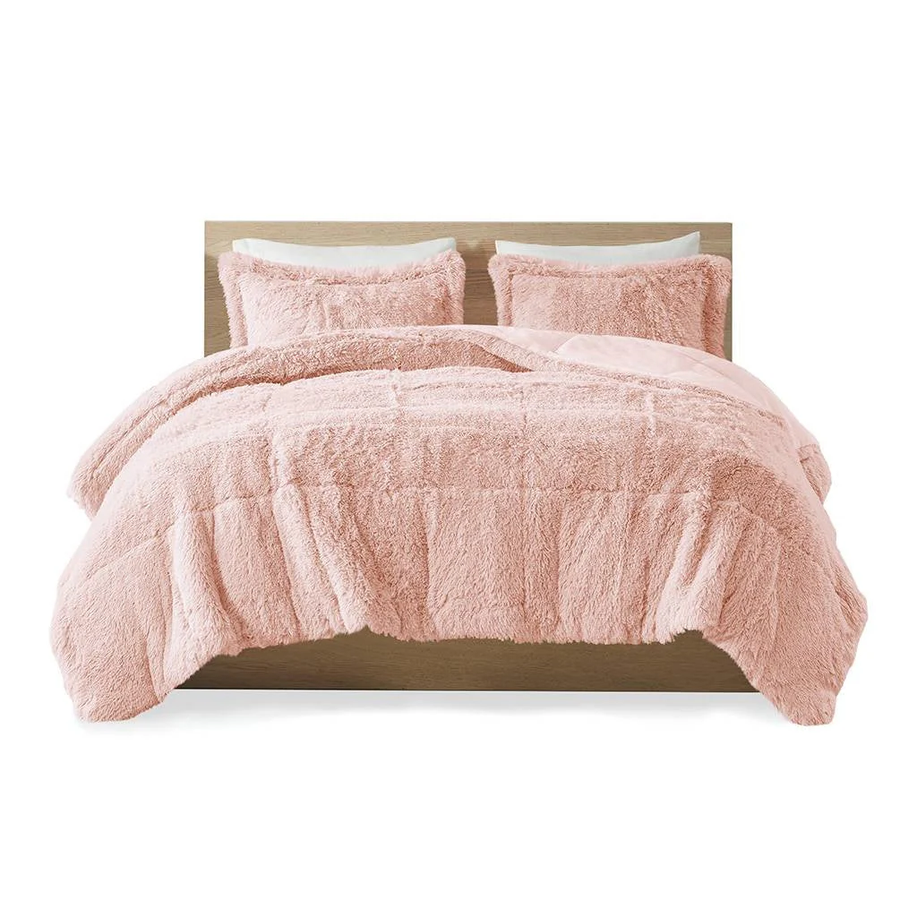 Twin/Twin XL Pink Blush Soft Sherpa Faux Fur 2-Piece Comforter Set - Image 3