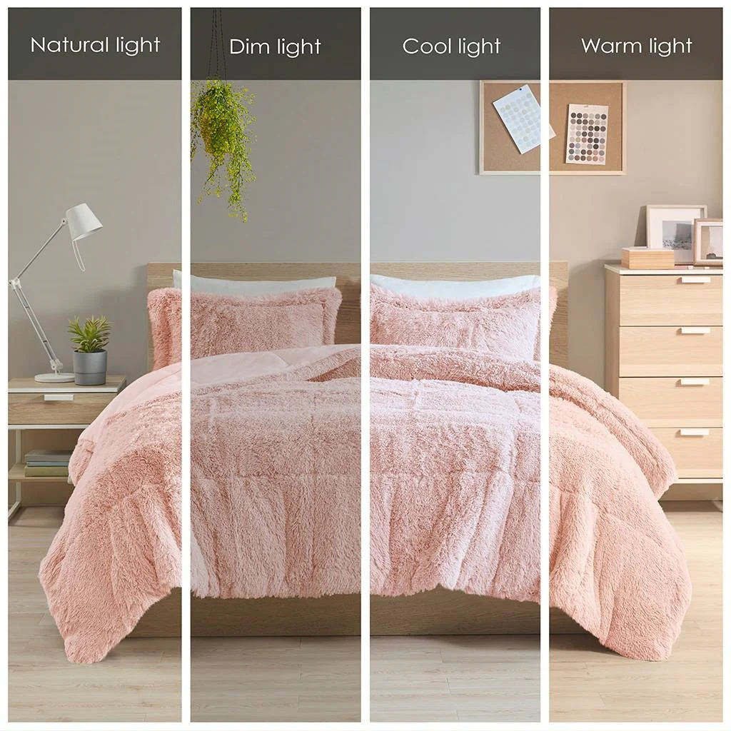 Twin/Twin XL Pink Blush Soft Sherpa Faux Fur 2-Piece Comforter Set - Image 5