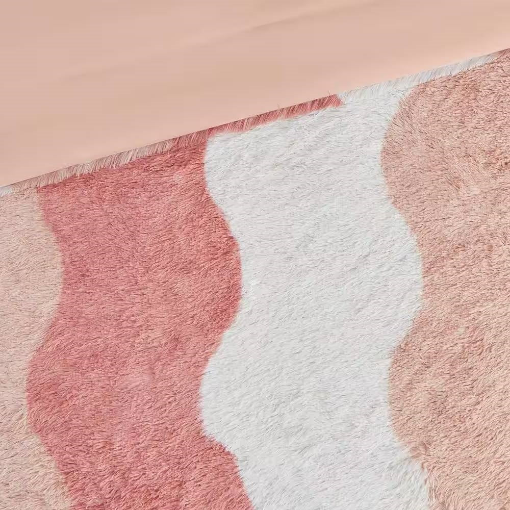 Twin/Twin XL Pink Blush White Reversible Soft Sherpa Faux Fur 2-PC Comforter Set - Image 2