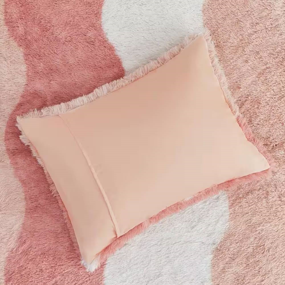 Twin/Twin XL Pink Blush White Reversible Soft Sherpa Faux Fur 2-PC Comforter Set - Image 4
