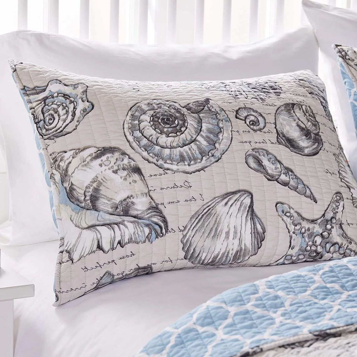 Twin/Twin XL size 2 Piece Microfiber Beach Shells Coastal Reversible Quilt Set - Image 4