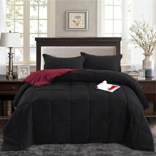 Twin/Twin XL Traditional Microfiber Reversible 3 Piece Comforter Set in Black/Maroon - Image 5