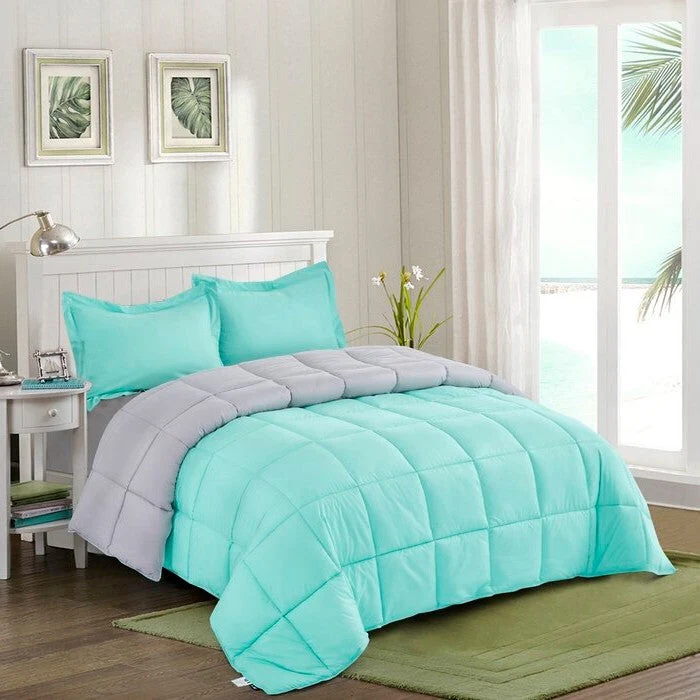 Twin/Twin XL Traditional Microfiber Reversible 3 Piece Comforter Set in Blue/Grey - Image 2