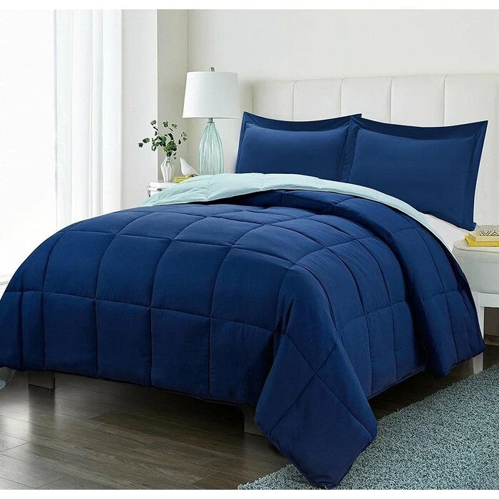 Twin/Twin XL Traditional Microfiber Reversible 3 Piece Comforter Set in Blue/Navy - Image 2