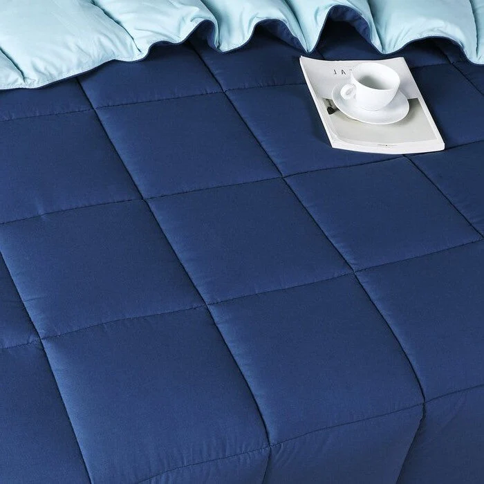 Twin/Twin XL Traditional Microfiber Reversible 3 Piece Comforter Set in Blue/Navy - Image 3
