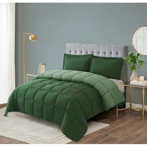 Twin/Twin XL Traditional Microfiber Reversible 3 Piece Comforter Set in Green - Image 2
