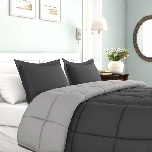 Twin/Twin XL Traditional Microfiber Reversible 3 Piece Comforter Set in Grey - Image 2