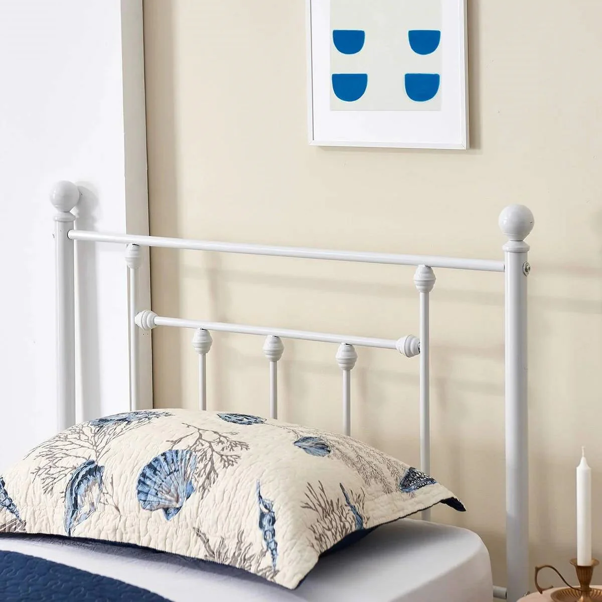 Twin Victorian Style White Metal Platform Bed Frame with Headboard Footboard - Image 3