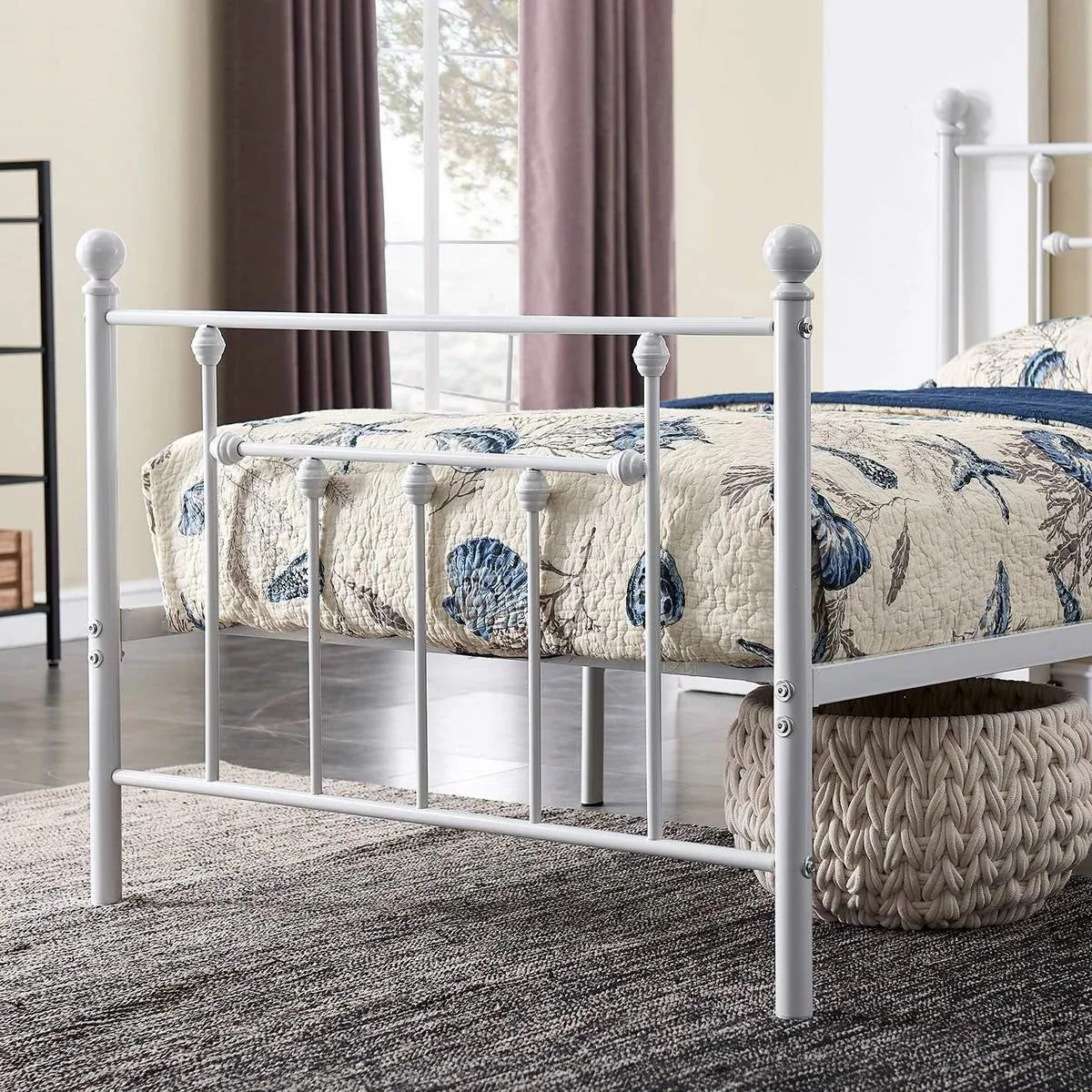 Twin Victorian Style White Metal Platform Bed Frame with Headboard Footboard - Image 4