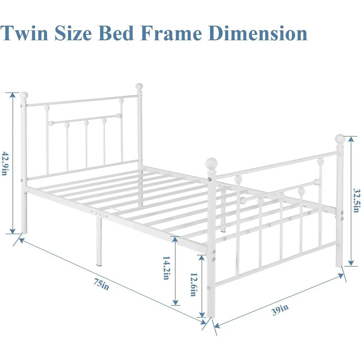 Twin Victorian Style White Metal Platform Bed Frame with Headboard Footboard - Image 5