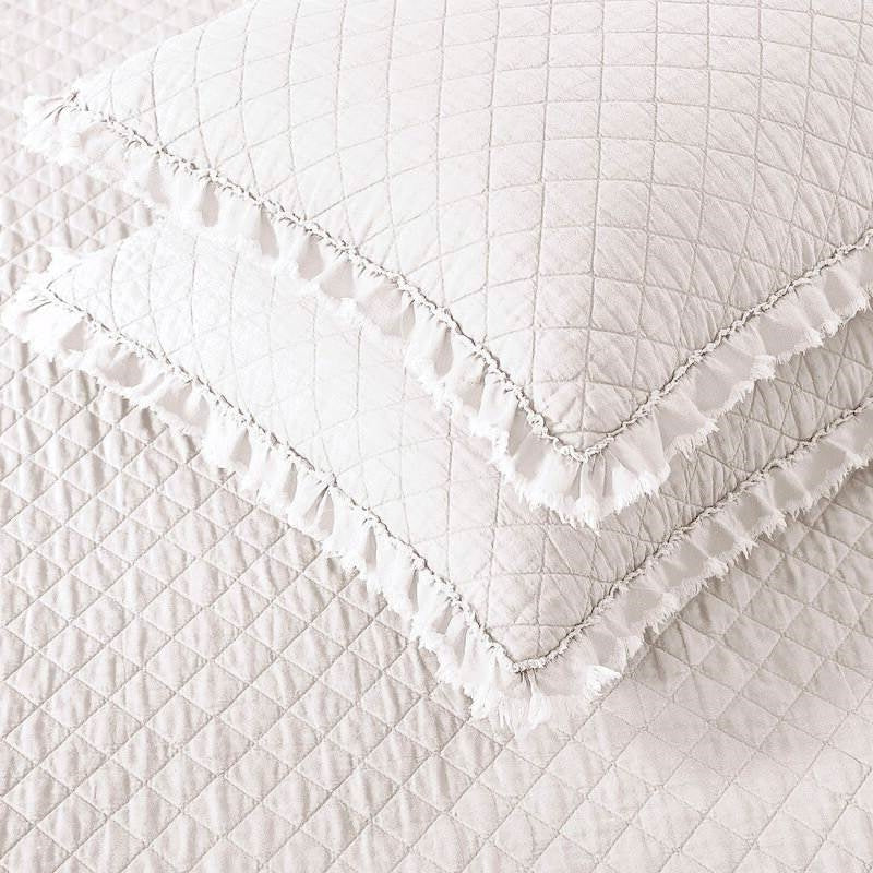 Twin White Farmhouse Microfiber Diamond Quilted Bedspread Set Frayed Edges - Image 3