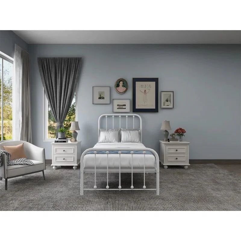 Twin White Metal Bed Frame with Slatted Rounded Corners Headboard and Footboard - Image 3