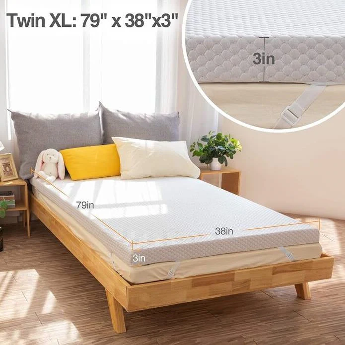 Twin XL 3-inch Memory Foam Mattress Topper with Removeable Baffle Box Cover - Image 5