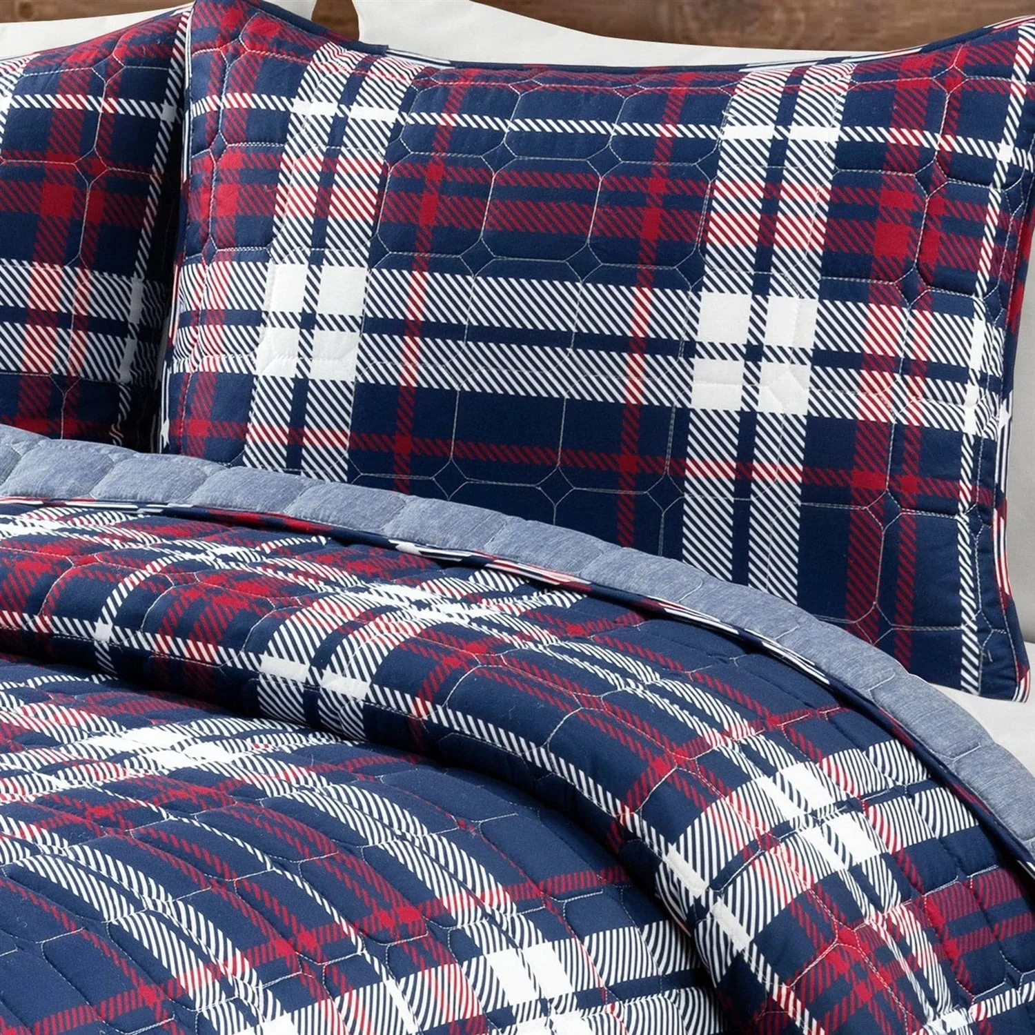 Twin/XL Farmhouse Plaid 2 Piece Lightweight Reversible Quilt Set - Image 3