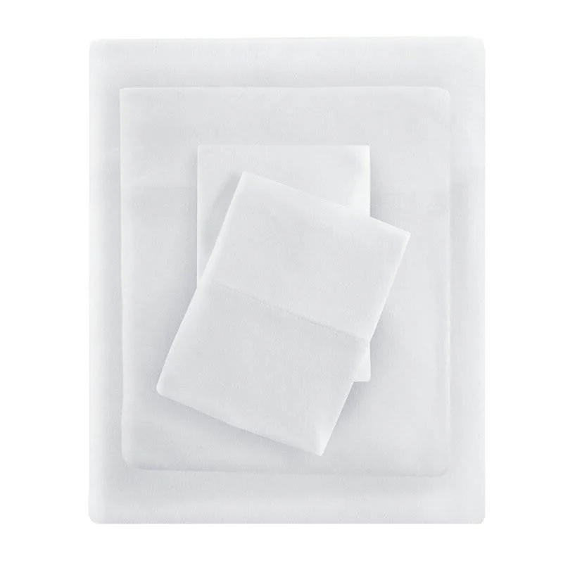 Twin XL Size 4-Piece Cotton Blend Jersey Sheet Set in White - Image 2